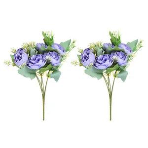 6 Branch Artificial Silk Peony Hydrangea Floral, 2 Pack Fake Flowers, Purple