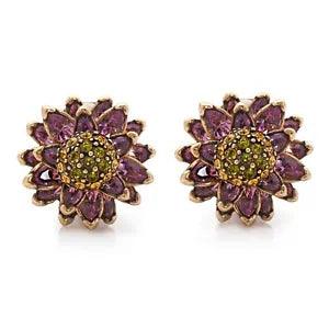 Heidi Daus Water Lilies Earrings Purple Multi Clip CRYSTALS FLOWERS!!!