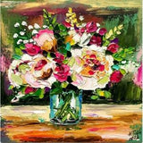 Blooming Peonies Oil Painting Original Peonies Bouquet Artwork Motley Peonies in a Glass Vase Palette Knife Art Unique Flowers Wall Painting