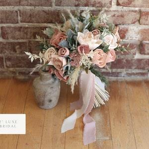 SHELBY | Wood Flower Bouquet + Sola Wood Flowers, Dusty Rose & Bleached Pampas Grass