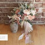 SHELBY | Wood Flower Bouquet + Sola Wood Flowers, Dusty Rose & Bleached Pampas Grass