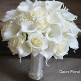 Ivory Bridal Bouquets Real Touch Roses Calla Lilies Wedding Bouquets Pearls Bouquets