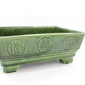 Planter, Porcelain Cache Plant Holder, Orchid Planter, MCM Pottery, USA Made, Incised Chinese Seals or Chops Green  Free USA Ship