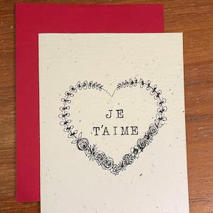 Je T'aime - Valentine's Card with Plantable Wildflower Seed Paper