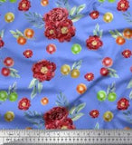 Soimoi Blue Cotton Poplin Fabric Fruits & Peony Floral Decor Fabric-NmD