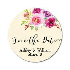 Darling Souvenir Round Peony Flowers Save The Date Stickers Wedding-MRE