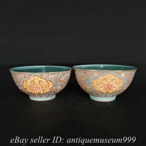 6.4" Yongzheng Marked Chinese Colour enamels Porcelain Peony Flower Bowl Pair