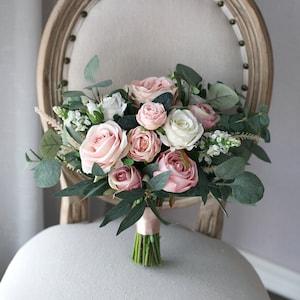 Dusty Pink and Blush Greenery Wedding Bridal Bouquet, Classic Wedding, Rustic Boho Flower Bouquet,  Design in Rose and Peony