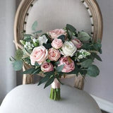 Dusty Pink and Blush Greenery Wedding Bridal Bouquet, Classic Wedding, Rustic Boho Flower Bouquet,  Design in Rose and Peony