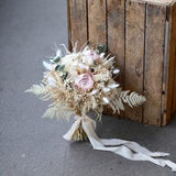 Preserved Pink Peony and Eucalyptus Bridal Bouquet/  White Ferns / Dried flowers/ Wedding flowers / Bridesmaids gift / Babies Breath