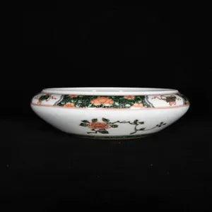 8.8" Old Porcelain Qing dynasty kangxi mark wucai peony flower bird Brush Washer