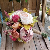 Peach Pink and Mauve Peonies Bouquet - Natural Sola Wood and Silk Flowers