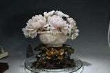 14.8" Chinese Natural 100% Xiu Jade Carving Peony Flower Potted Landscape Statue