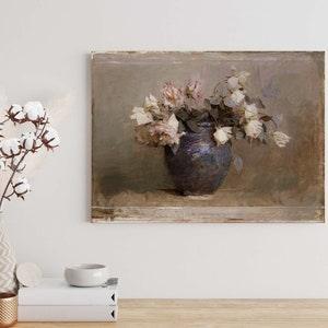 Roses Still Life Painting, Print of Vintage Oil Painting, Antique Painting of Bouquet of Flowers