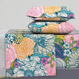Bright Flowers Sheets - Floral by grace_andersson - Maximalist Blue Pink Purple Peony Bouquet Cotton Sateen Sheet Set Bedding by Spoonflower