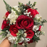 Red and Ivory Roses with gypsophila Wedding flowers