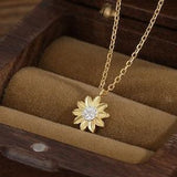 Sterling Silver Tiny Little Sunflower Pendant Necklace, Flower Necklace, Sunflower Necklace, Two Tone Flower Pendant Necklace