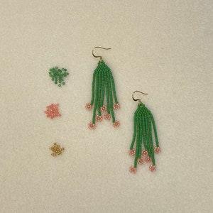 Beaded Earrings, medium earrings, fringe earrings, flower earrings, beaded jewelry, dangle earrings, seed bead earrings, saguaro cactus