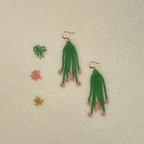 Beaded Earrings, medium earrings, fringe earrings, flower earrings, beaded jewelry, dangle earrings, seed bead earrings, saguaro cactus