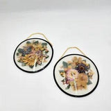 Vintage Dried Flowers Wall Art Plastic Dome Set Of 2  Hanging Boho Maximalist