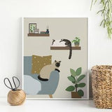 Resting Cats Wall Art Print | Cats and Plants Poster | Cute Cat Print | Cat Lover Gift