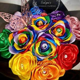 Eternal rose bouquet, multicolored, eternal roses, roses, flowers, satin ribbon, bouquet.