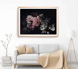Peony Flowers Print,Peony Wall Art,Flowers on Dark Framed Flower Wall Art,Floral