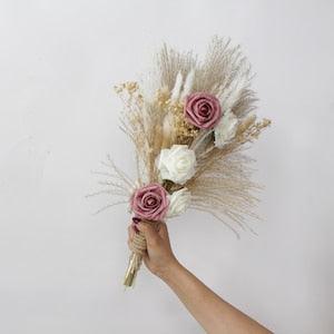 Pampas Grass Bridal Bouquets with Roses & Dried Florals, Boho/Rustic Wedding Bouquet, Bridesmaid Pampas Bouquet, Preserved Floral Bouquet
