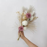 Pampas Grass Bridal Bouquets with Roses & Dried Florals, Boho/Rustic Wedding Bouquet, Bridesmaid Pampas Bouquet, Preserved Floral Bouquet