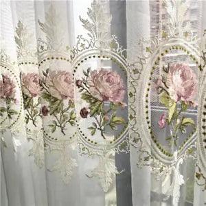 American Luxury Peony Embroidery Tulle Curtain Room European Flower Voile Drapes