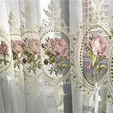 American Luxury Peony Embroidery Tulle Curtain Room European Flower Voile Drapes