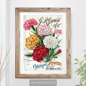 VINTAGE FLOWERS Art Print Poster Carnations Bouquet Florist Floral Wall Decor