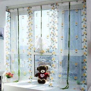 Yellow Sunflower Window Gauze Curtain Butterfly Roman Curtain Window Lifting Curtain Tulle Blackout Window Curtains Living Room Decor