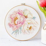 Peonies cross stitch pattern modern, Cross stitch pink flower, beautiful cross stitch peonies, modern cross stitch pattern #849