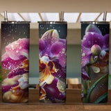 20oz skinny tumbler design of purple & pink orchid flower in full bloom. Full wrap design. Floral plant 30oz design included.