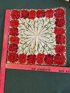 VINTAGE UNUSED ROBLEE SCALLOPED CARNATION FLOWER FLORAL LG HANKIE HANDKERCHIEF