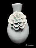 Blue Glazed Ceramic Decorative Only Vase 6" Applied Blue Carnation Flower AS IS