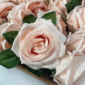 16pcs Blush Artificial Roses High Quality French Roses Artificial Roses for Sale with Stems Only 3pcs Rose Leaves for Wedding Bouquet Decor