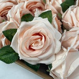 16pcs Blush Artificial Roses High Quality French Roses Artificial Roses for Sale with Stems Only 3pcs Rose Leaves for Wedding Bouquet Decor
