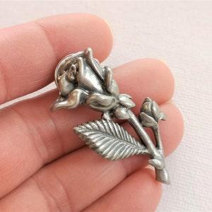 Rose Brooch, Silver Pewter Flower Pin, Clip On Rose Pin, Wedding Bouquet Brooch, Bridal Bouquet Pin, Bouquet Jewelry, Tie Pin, Lapel Pin
