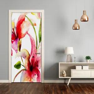 3D Home Art Door Self Adhesive Removable Sticker Flowers Plants Lily flowers