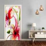 3D Home Art Door Self Adhesive Removable Sticker Flowers Plants Lily flowers
