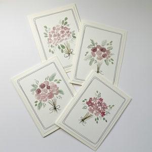 Pink Bouquet Set - 4 Handmade Greeting Cards (5x7) - Blank Cards - Note Cards - Floral Cards - Watercolor