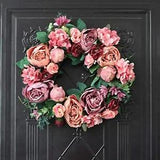 Peony Flower Wreath for Front Door Artificial Vintage Red Valentine's Day