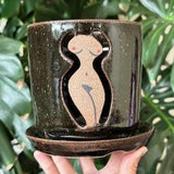 Woman Body Black Brown Orchid Planter Pot with Holes and Optional Saucer