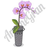 Purple Orchid Embroidery Design. Machine Embroidery Design. Orchid In Bucket Pattern. Orchid Pattern. Flower Pot Design. Floral Pattern
