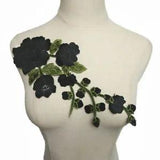 3D Peony Flower Wedding Appliques 29CM Black Embroidered Sew Patch DIY Appliques