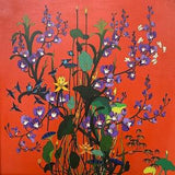 Purple Orchids, Original Painting, Oil on Canvas, Bird Wall Art, Red Painting, Fine Art