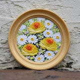 Roses Original Small Oil Painting Flower Yellow Rose Impasto Miniature Round Painting Framed Original Artwork Floral Art Wall Decor