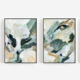 Abstract Painting Green and Beige Modern Contemporary Diptych Artwork | "Contemporary Greens" - Set of 2 - Art Prints or Canvases